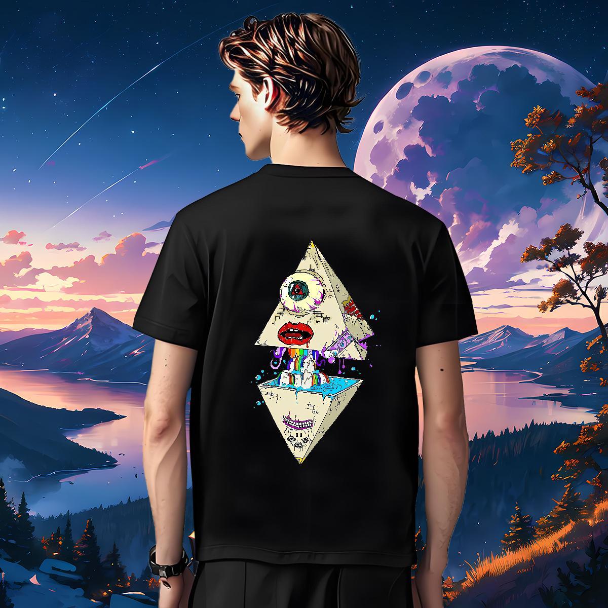 Loose Mens T Shirts 230g Cotton eye of the devil Anime Printing Street Oversized 4XL Breathable Short Sleeve Couples T Shirts Fashion Casual Tees Shir