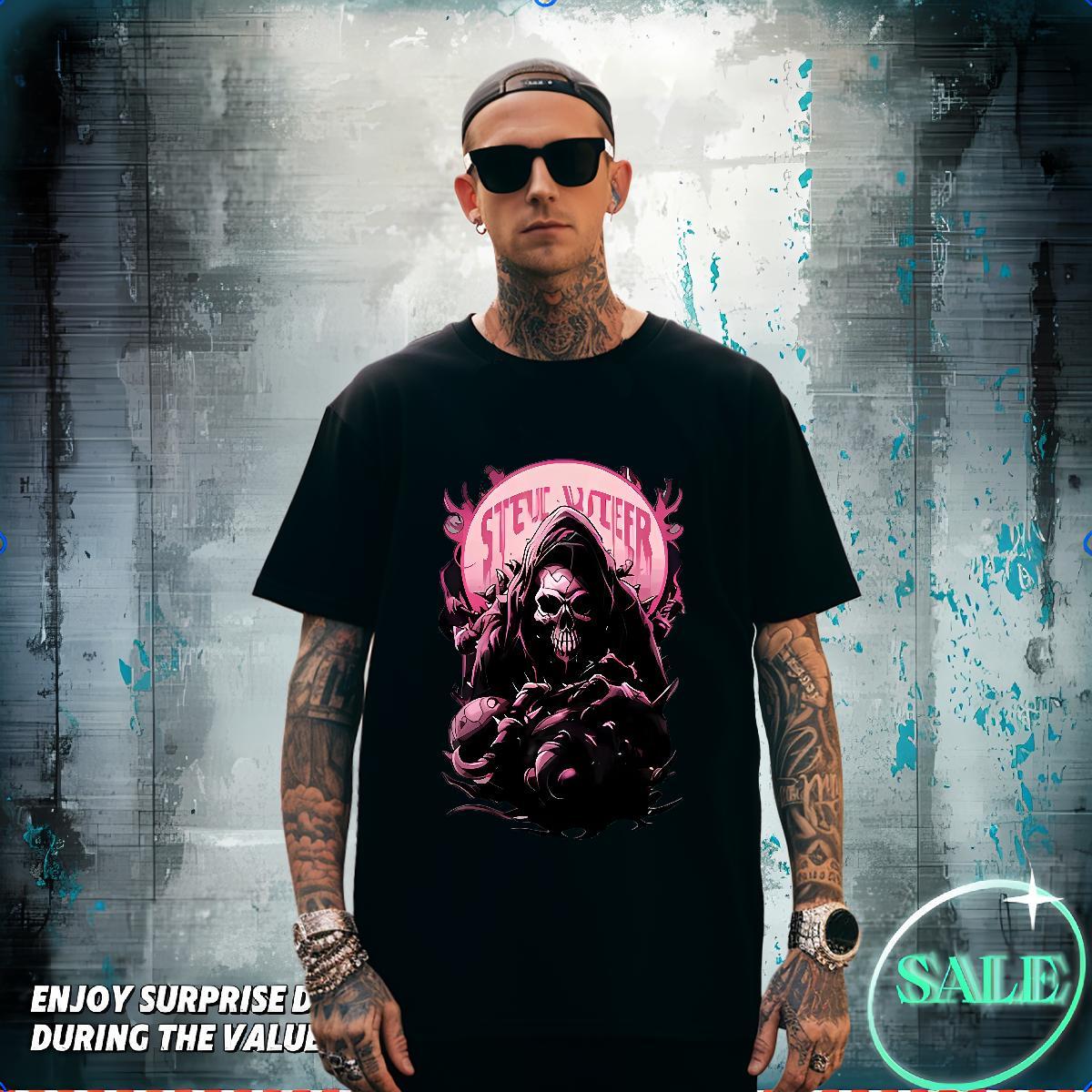 Free Shipping T Shirts Men 230g Cotton skull Hip Hop Oversized 4XL Breathable Short Sleeve Tshirts 2024 Designer Tees