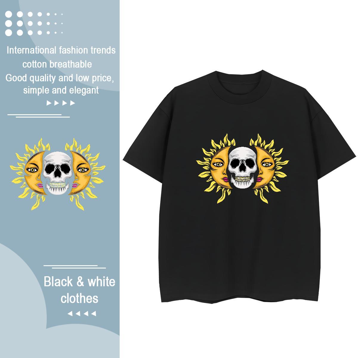 Popular T shirt 100% Cotton 230g skull Street wear Hip Hop Graphic O Neck Short Sleeves Tshirt for Man Woman Fashion Design Tops Shirt
