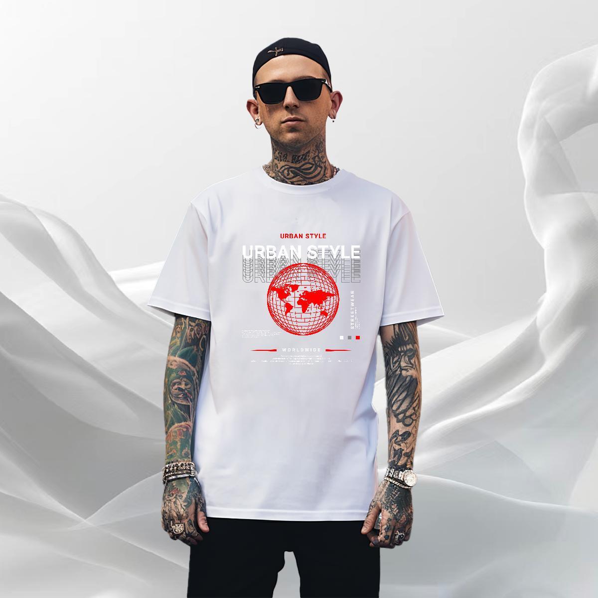 Loose Fit Men T Shirts 100% Cotton 230g earth High Street Hip Hop White Plus Size Crew Neck Men Tops Tees Designer Clothings