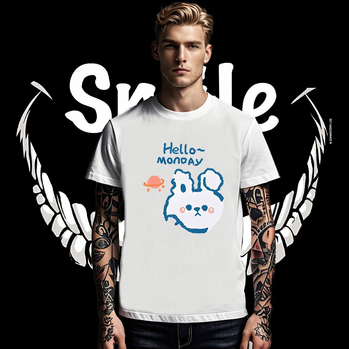 Free Shipping Men Tshirts rabbit Casual Daily Wear 230g Pure Cotton Clothings Crew Neck Wholesale Mens T Shirts Custom Print Plus Size