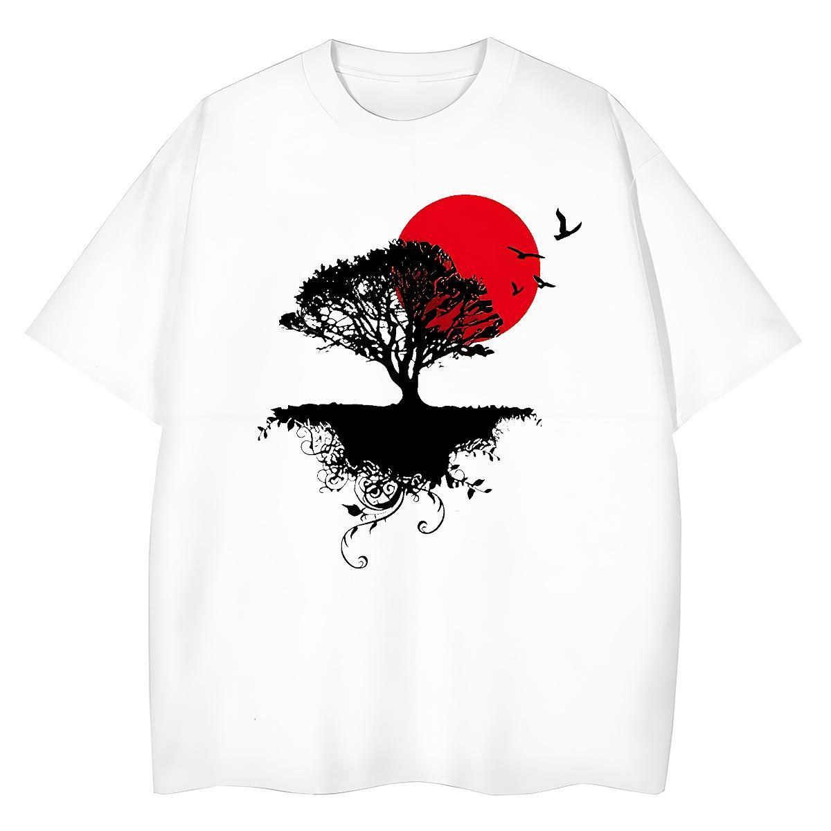 New Arrival Men Tshirts tree Daily Outfit 230g 100% Cotton Tees Shirts Breathable Crew Neck Loose Mens T Shirts Plus Size Cartoon