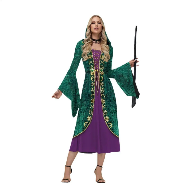 Womens Hocus Pocus 2 cosplay dress hooded womens Winifred Sanderson witch costume long sleeved party Halloween 240823