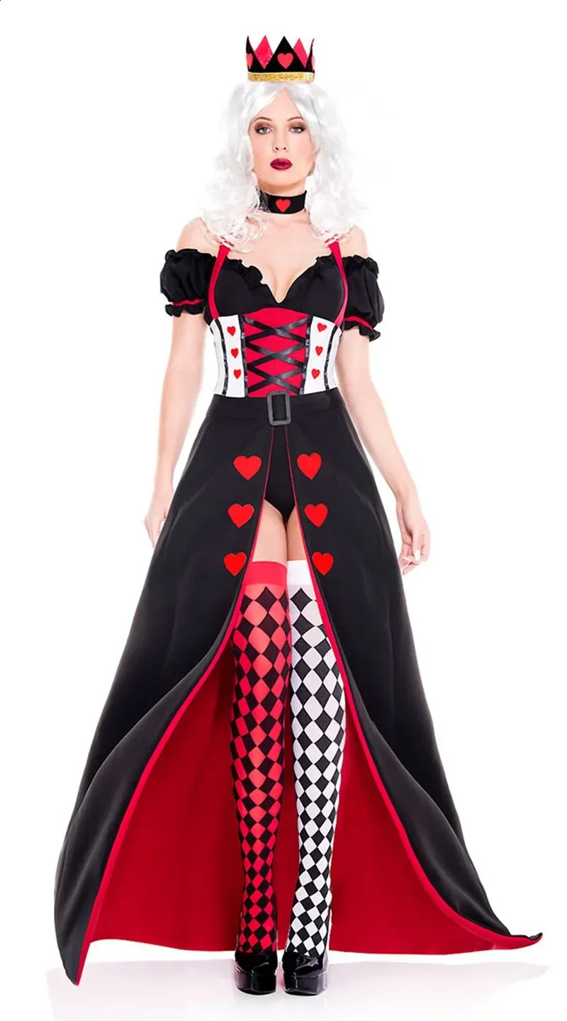 SXXL Adult Poker Queen Costume with Socks Set Role Playing Female Purim Halloween Carnival Party Fantasia Dress Up w240824