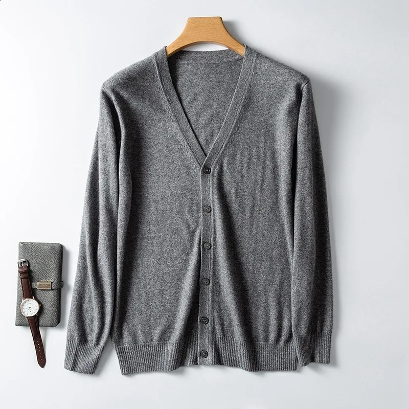 Cashmere cotton blend mens cardigan autumnwinter Vneck single chest business casual knitted 240824