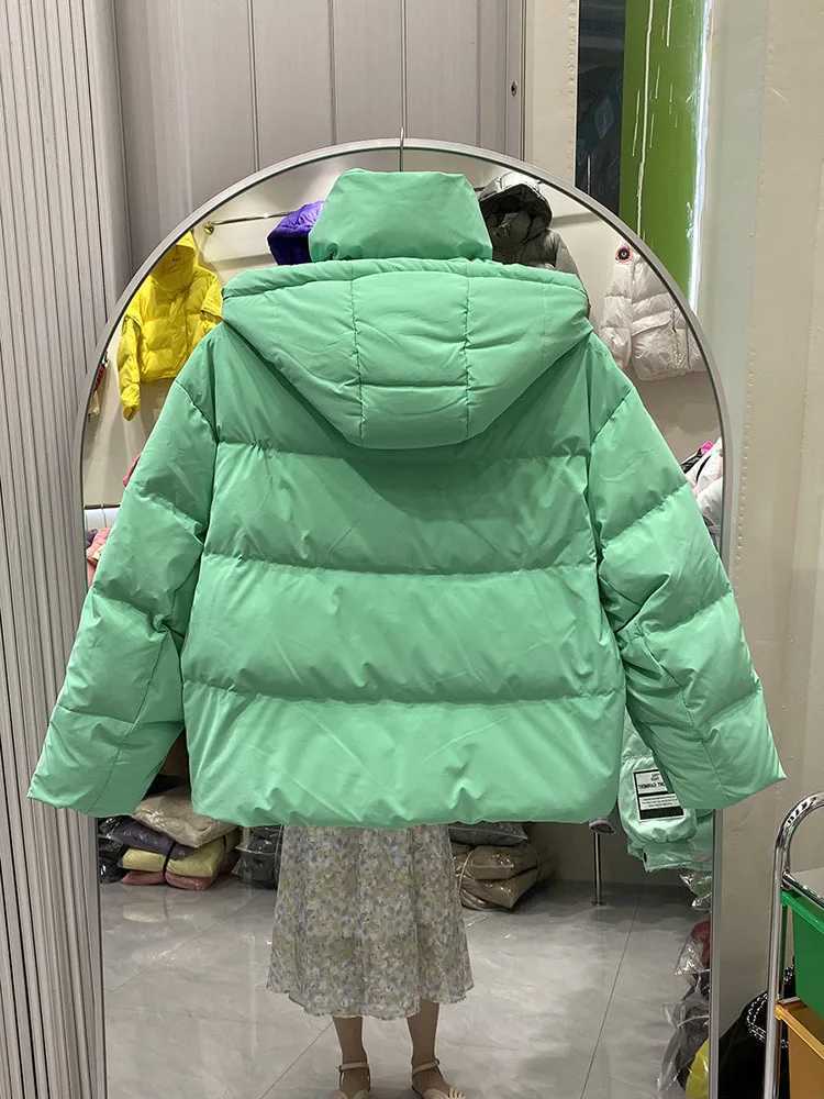 Women's Down Parkas QNPQYX New Detachable Hooded Park Womens Short Fashion Jacket Splicing Glitter Love Winter Inflatable Jacket Y240824W0DJ