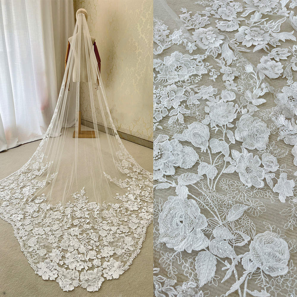 Modest Wedding Veil Cathedral Length 3M Wedding Veils Lace Applique One Layer Tulle Bridal Veil With Comb Custom Made