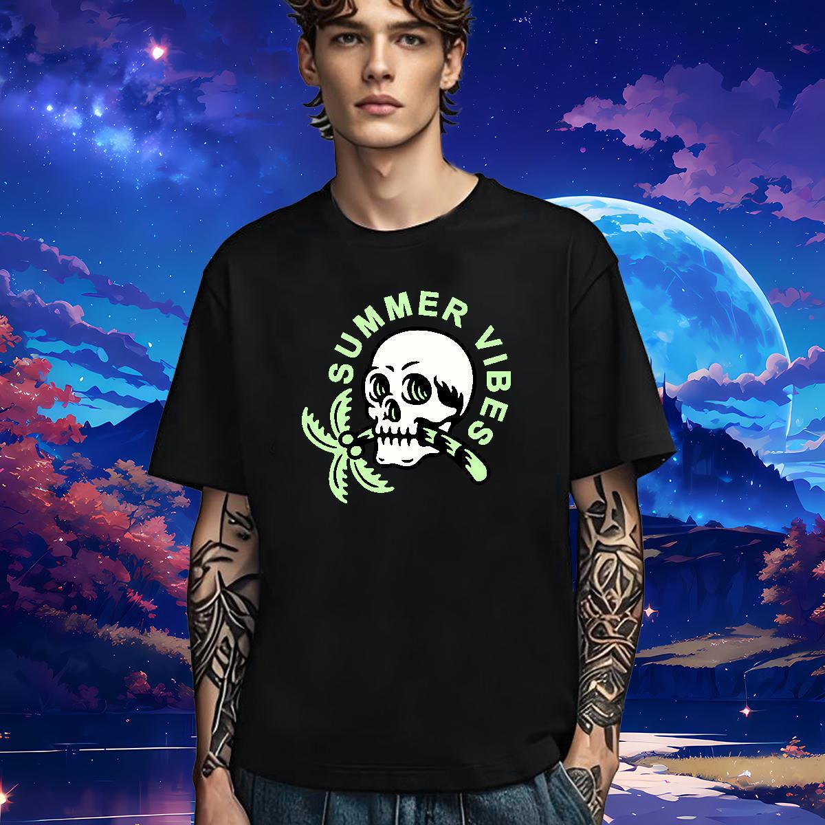 Popular T-Shirts for Men 230g 100% Cotton skull Casual DIY Pure Cotton Tshirt for Man Woman Fashion Clothings
