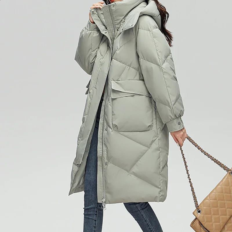 ABRINI Womens Long Sleeve Button Shoulder Strap Parkas Coat Thickened Warm Pocket Autumn Winter Zipper Down 240823