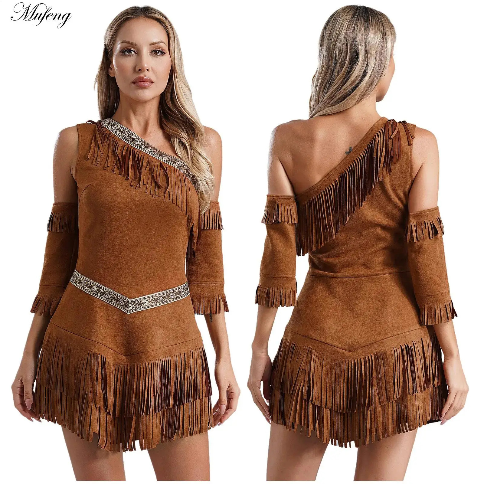 Female caveman Savage costume Stone Age jungle tribe hunter roleplaying Carnival Halloween fancy party Indian princess dress 240823