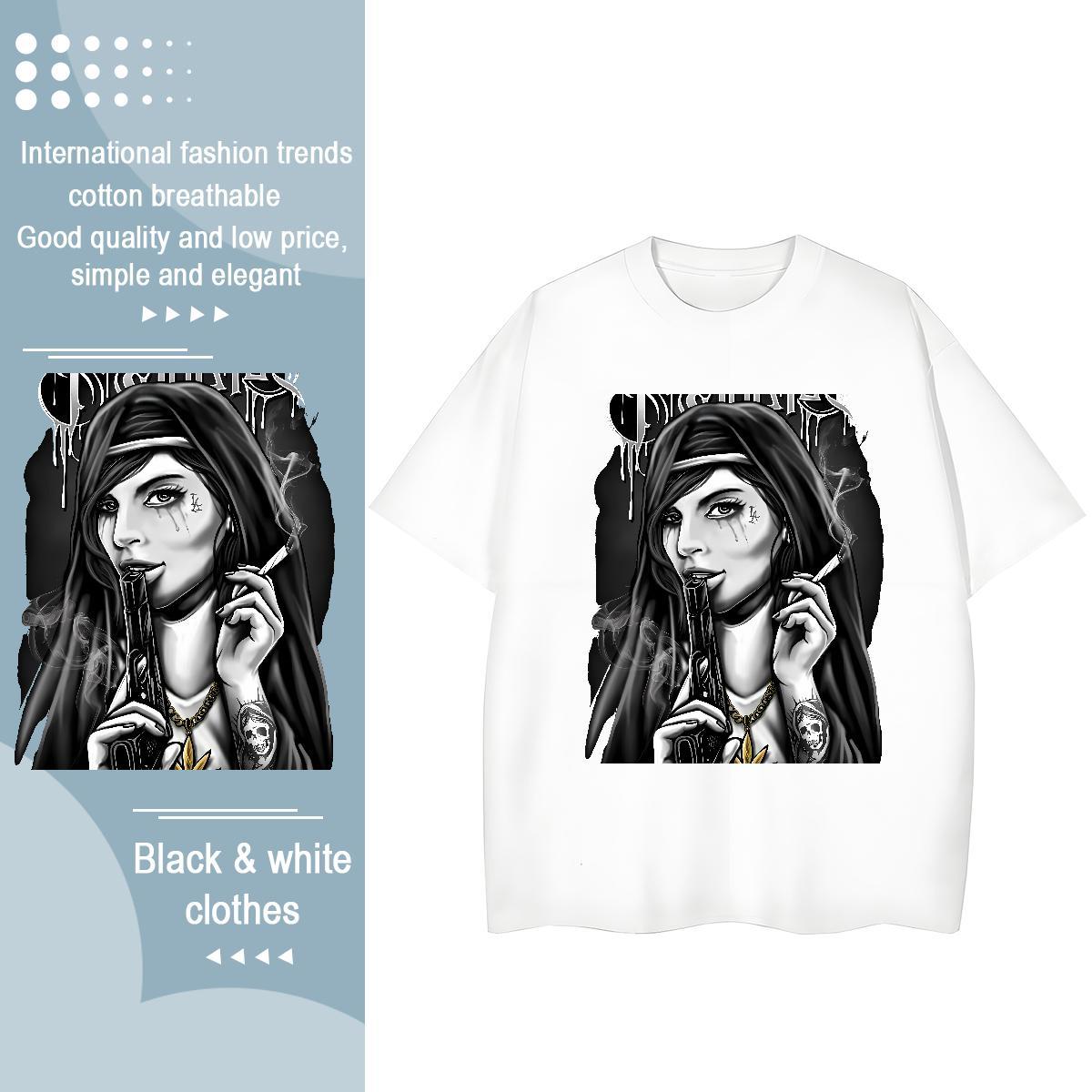 Loose fit Woman Tshirt 230g Pure Cotton nun Sport T shirt Crew Neck Breathable Black Oversized Clothings