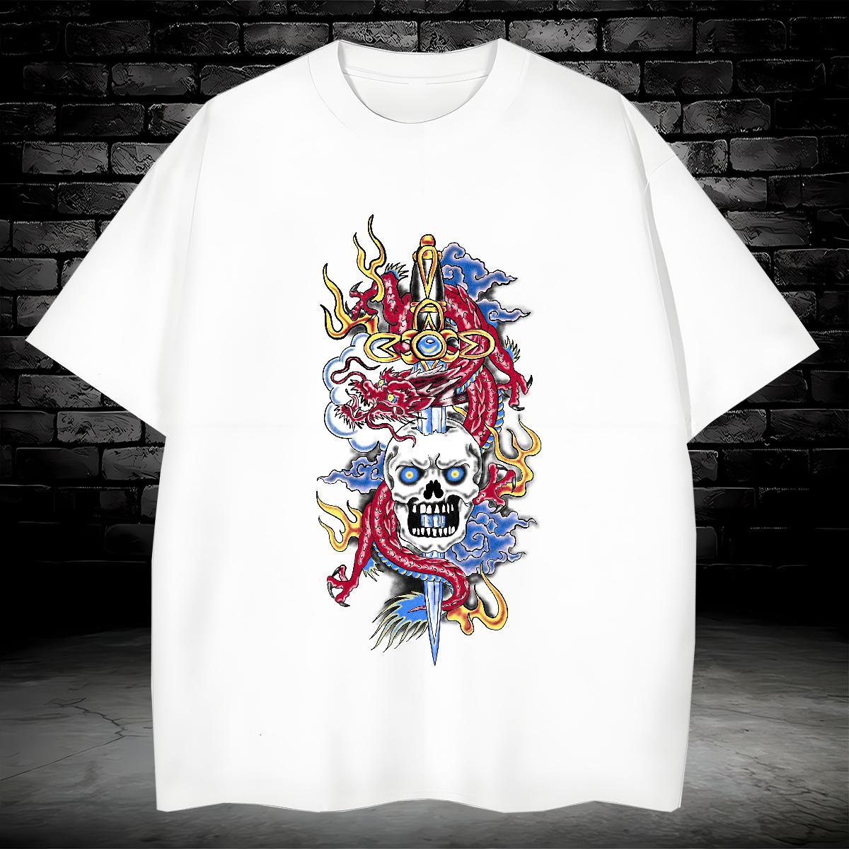 Designer T Shirts Men 230g 100% Cotton skull Street Oversized 4XL Short Sleeve O-Neck Men Clothes T-Shirt 2024 Summer Tops Shirt