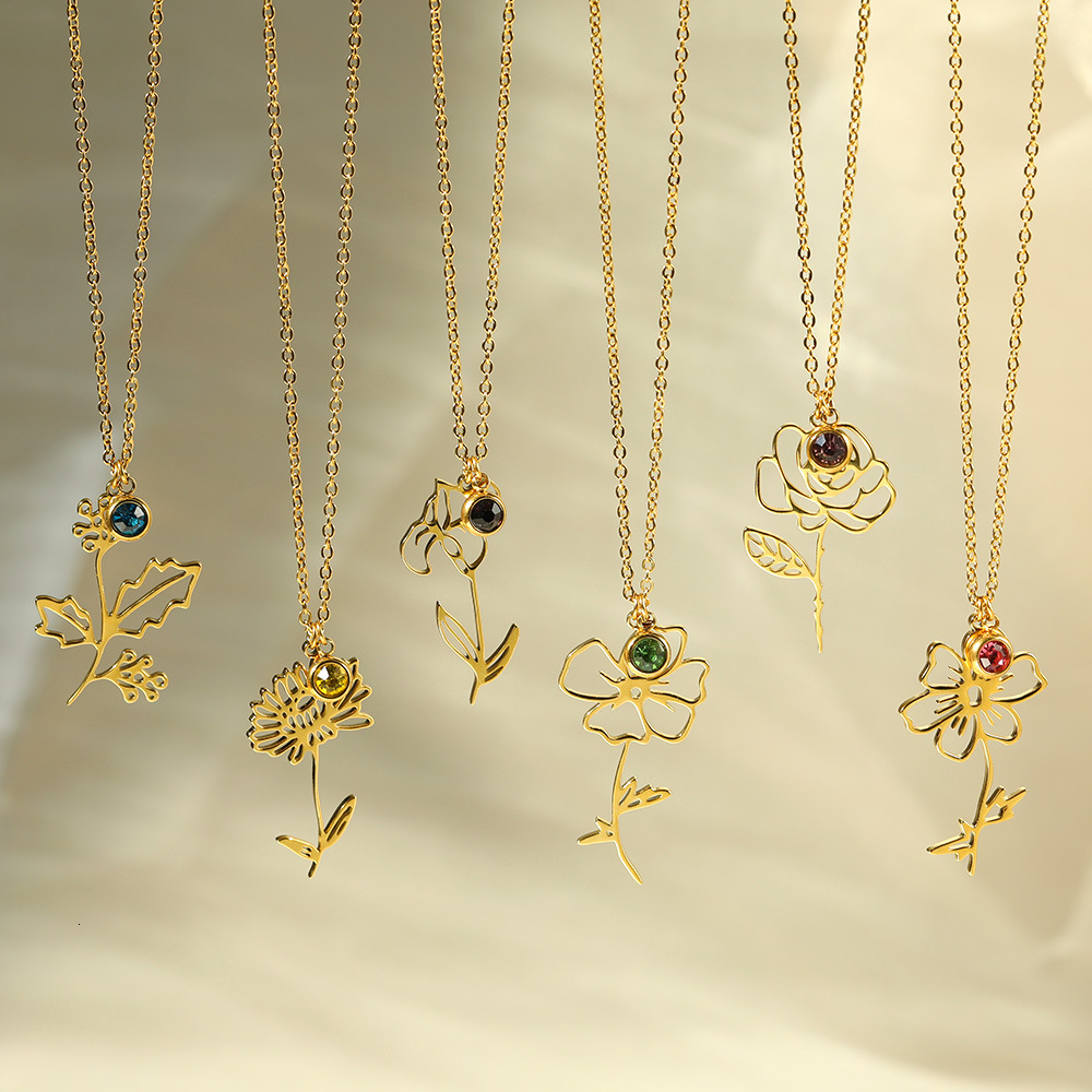 Minimalist New December Wer Gold Plated Stainless Steel Necklace Birthstone Gift Rose Month Pendant F08.24-5.7 6c386