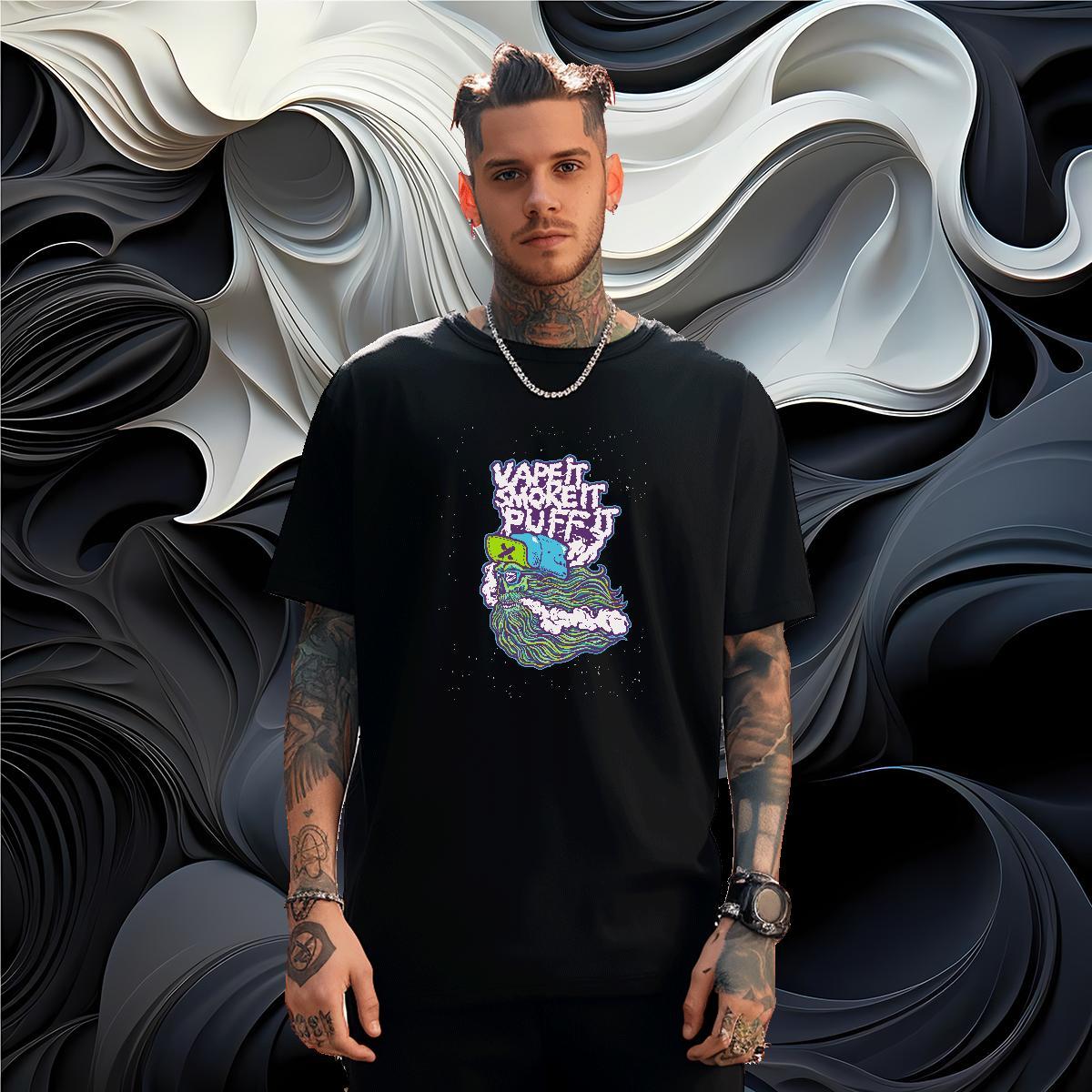 Wholesale T-Shirts 230g Cotton skull Street wear Hip Hop DIY Printed Short Sleeve O-Neck Men Tshirts Fashion Design Tops Shirt