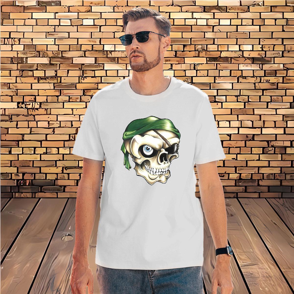 Classic Man T Shirts 230g Pure Cotton skull Street Plus Size Cartoon Breathable Crew Neck Men Clothes T-Shirt 2024 New Tees Shirts