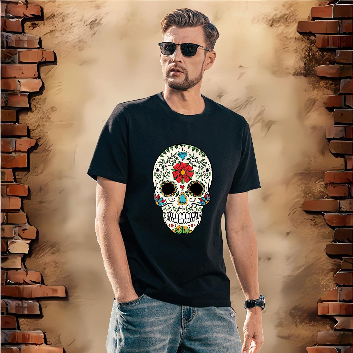 Soft T shirt 230g Cotton skull Casual Daily Wear Anime Print Round Neck Short Sleeve Men Clothes T-Shirt DIY Customized Tees