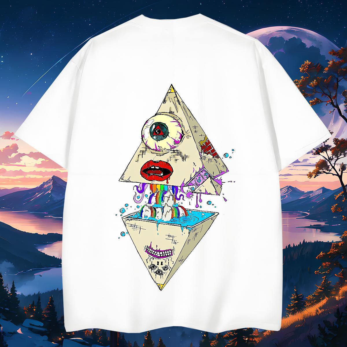 Loose Mens T Shirts 230g Cotton eye of the devil Anime Printing Street Oversized 4XL Breathable Short Sleeve Couples T Shirts Fashion Casual Tees Shir