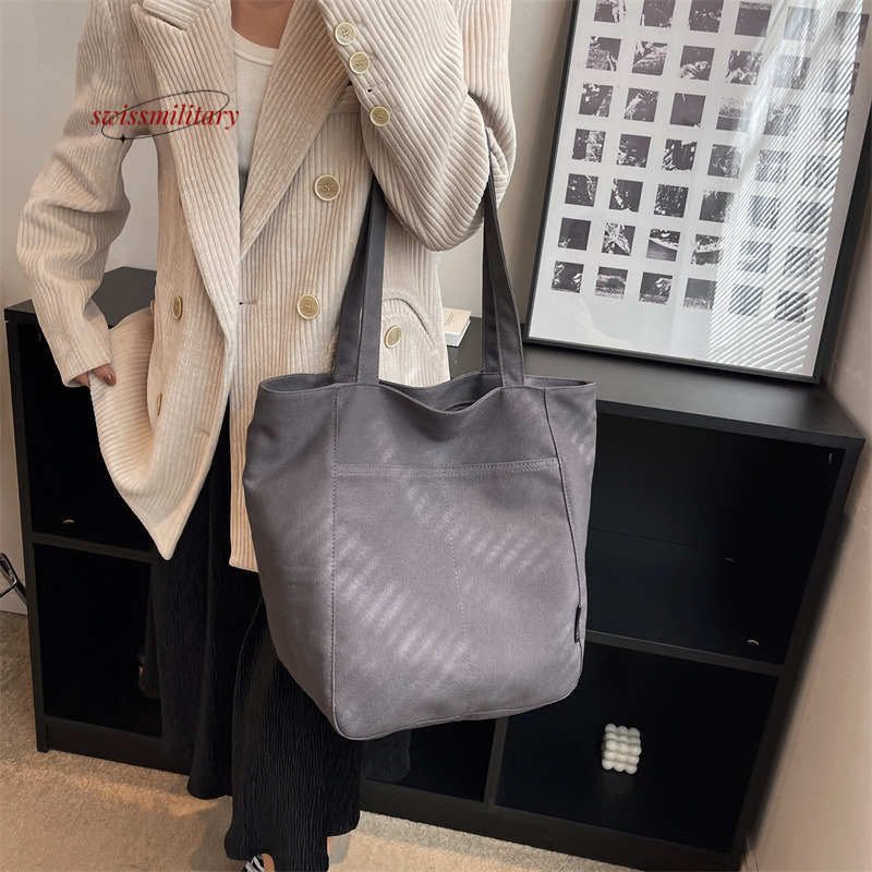 Swissmilitary Canvas Women 2024 New Summer Large Capacity Fashion Simple One Shoulder for College Students Commuting Tote Bag #25
