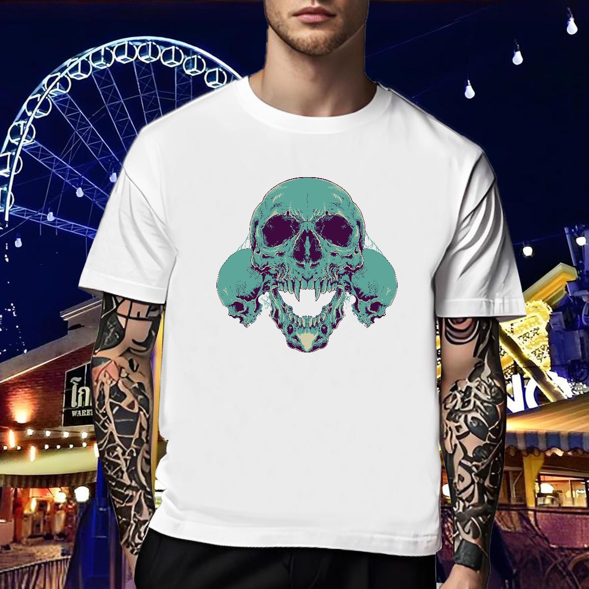 TOP Quality Man T Shirts 230g Cotton skull Street Wear Cartoon Printing L-4XL Short Sleeve Soft Men Tops Tees Brand Tshirts