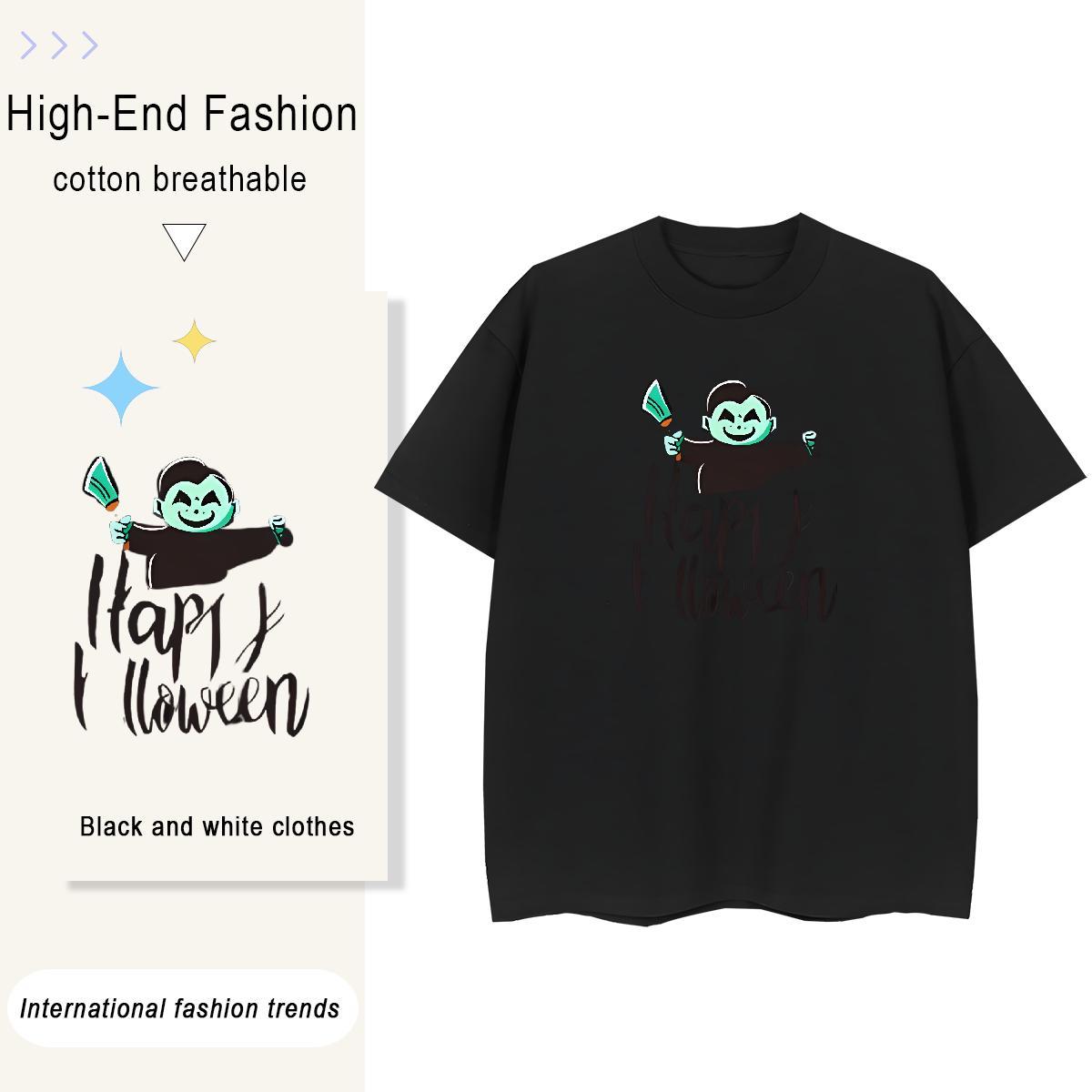 Fashion New Men Tops Tees halloween Hip Hop 230g Pure Cotton Clothes O-Neck Short Sleeve Loose Fit T Shirt For Man DIY Printed