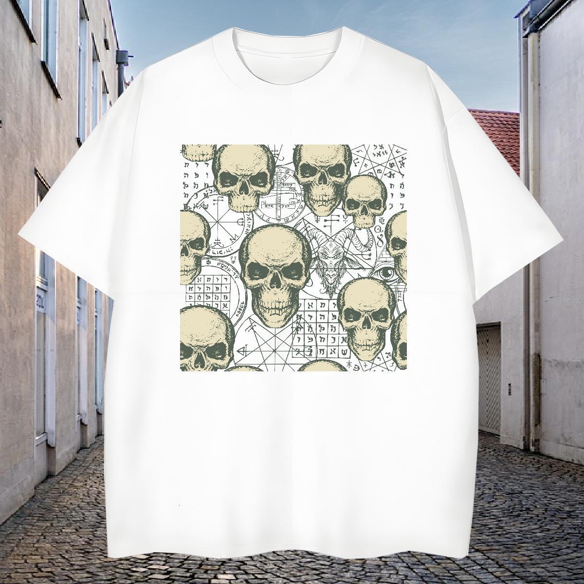 High Quality T Shirt For Man 230g Cotton skull Spring Summer White Plus Size Crew Neck Men Clothes T-Shirt Fashion New Tops Tees