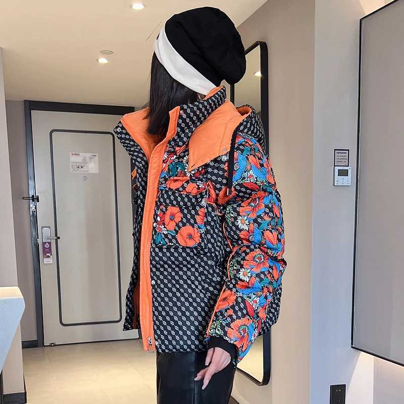 Women's Down Parkas Y2K Womens Coat Winter Printed Hooded Warm Womens Short Park Oversized Inflatable Jacket Womens Waterproof Jacket Strt Fashio