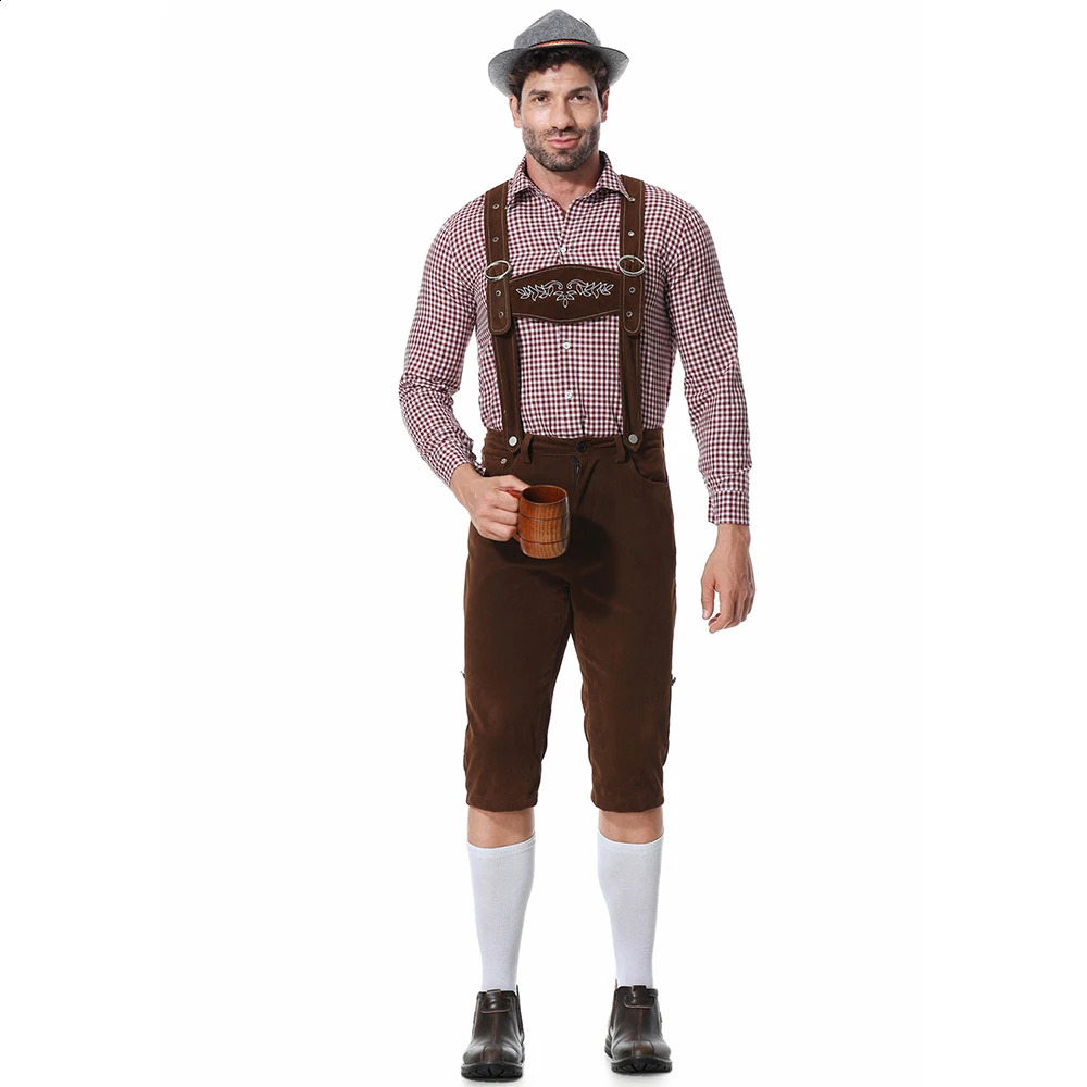 Three piece beer festival Lederhosen mens clothing Bavarian German Beer Festival pendant shirt hat roleplaying set 240823