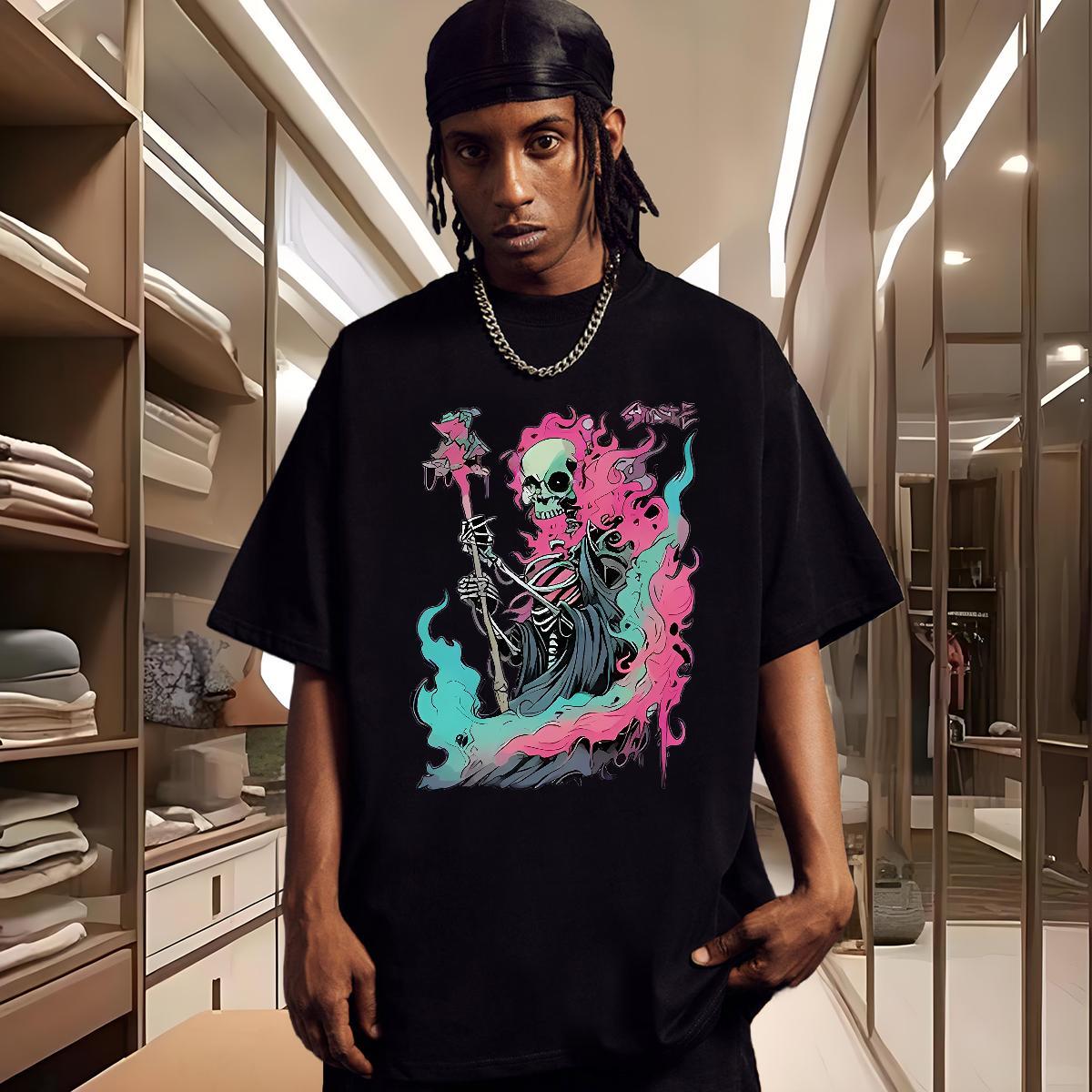 Designer T Shirt For Man 230g Pure Cotton skull Home Outdoor Oversized Crew Neck Mens Tshirts New Wear