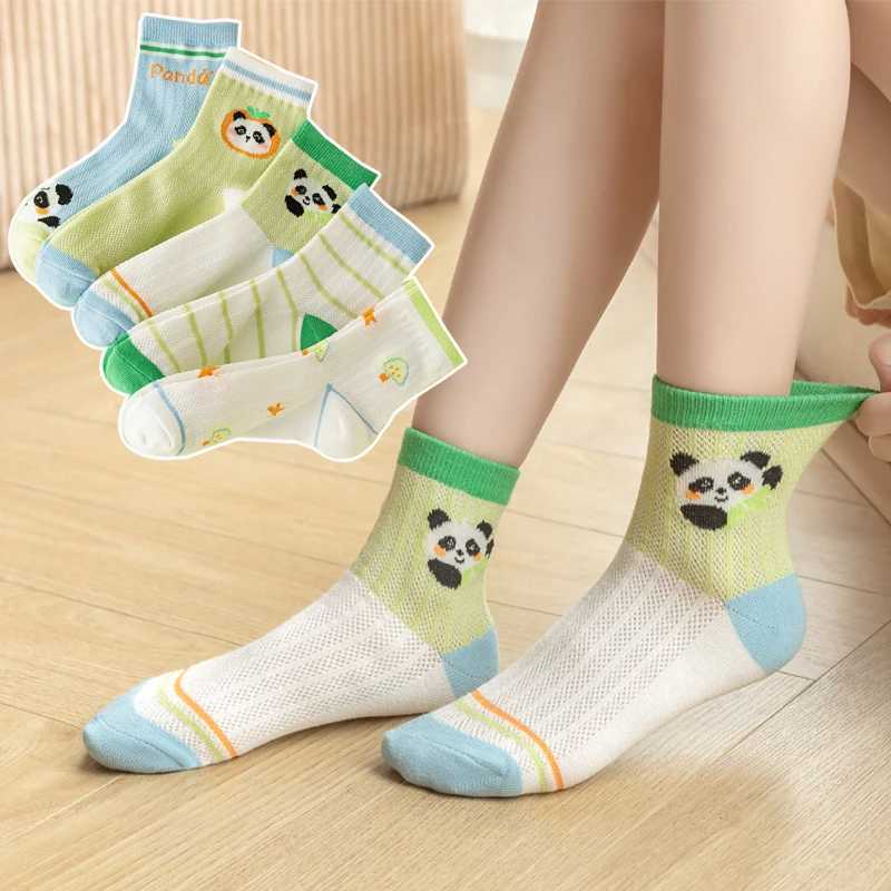 5 pairs of kidsrens socks thin mesh cotton socks girls socks breathable and sweat-absorbent mid-calf socks CL240824