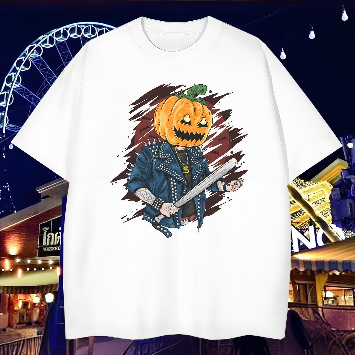 Fashion Designer Men Tshirts pumpkin Sports Casual 230g Pure Cotton Tees Shirts Crew Neck Breathable Classic T-Shirts for Men Cartoon Printing L-4XL