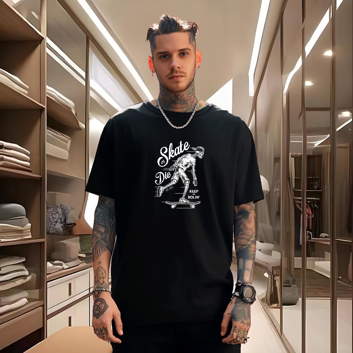 Cool T-Shirts 230g 100% Cotton skull Hip Hop Street Oversized 3XL 4XL Breathable Crew Neck Couples T Shirts Wholesale Wear