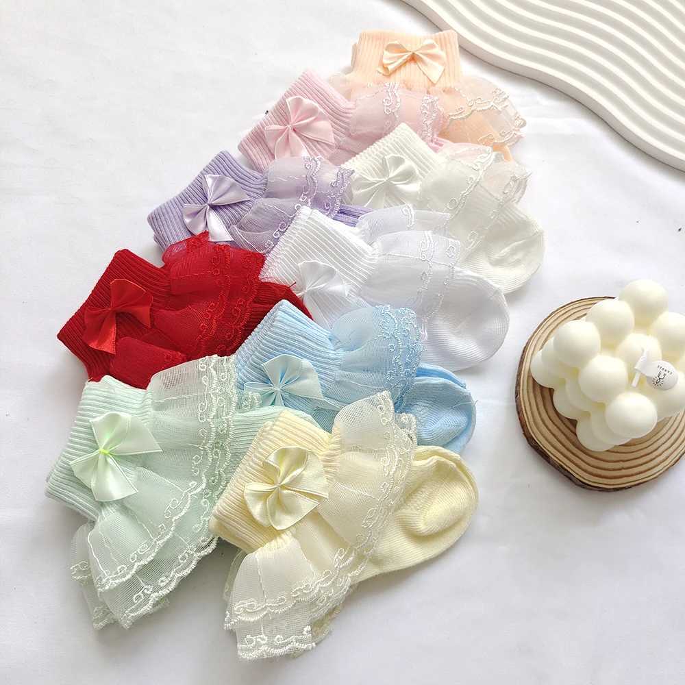 Newborn Baby Socken Lace Girls Ankle Socks Bows Toddlers Cotton Sock Cute Frilly Socks For Children Young Girls Dance Sock CL240824