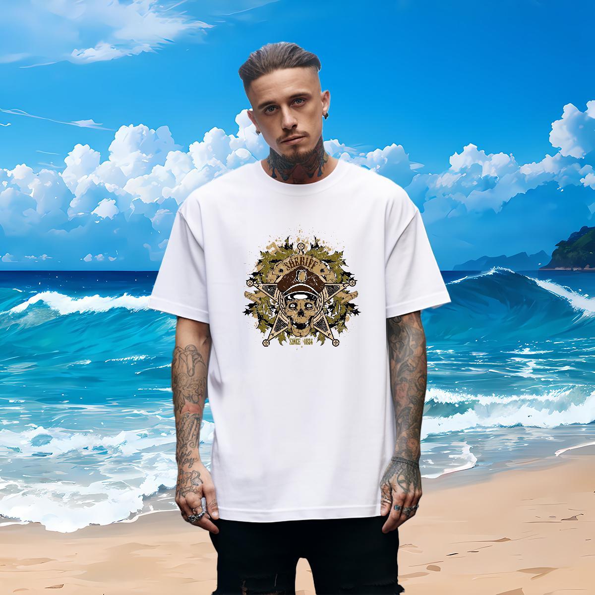 Cool T Shirt For Man 230g 100% Cotton skull Outdoor White Plus Size O Neck Short Sleeves Couples T Shirts 2024 Designer Tops
