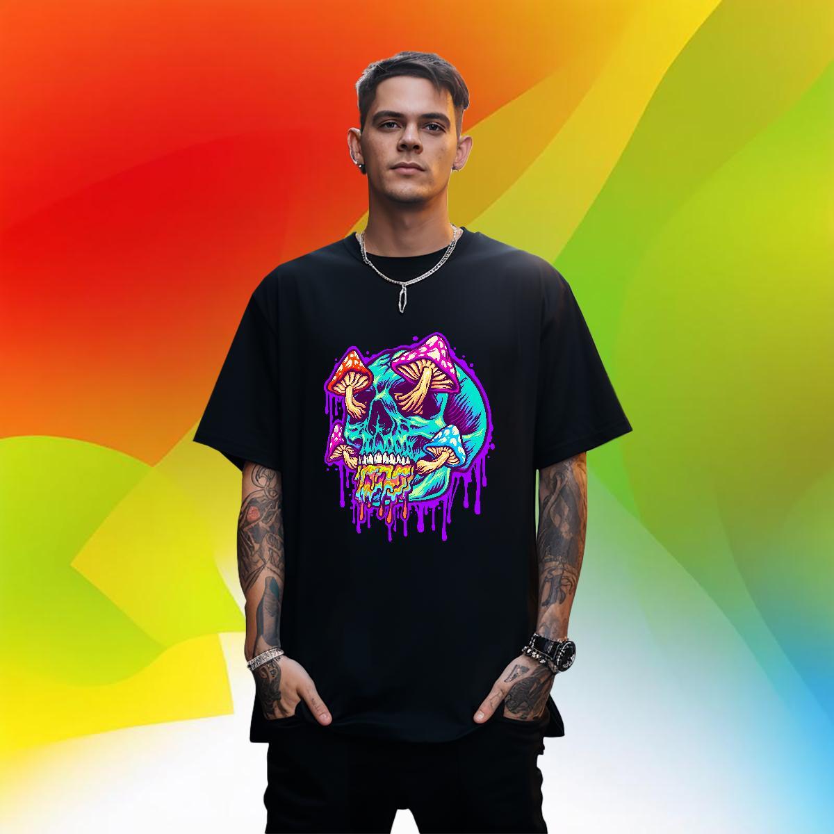 Comfortable Mens T Shirts 230g 100% Cotton skull Outdoor Oversized Short Sleeve O-Neck Tshirts Fashion New Tops