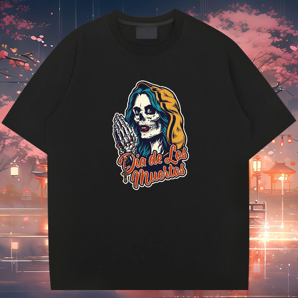 Classic Mens T Shirts 230g 100% Cotton skull Beach Plus Size Cartoon Breathable Short Sleeve Men Tops Tees Fashion Casual Tee Shirt
