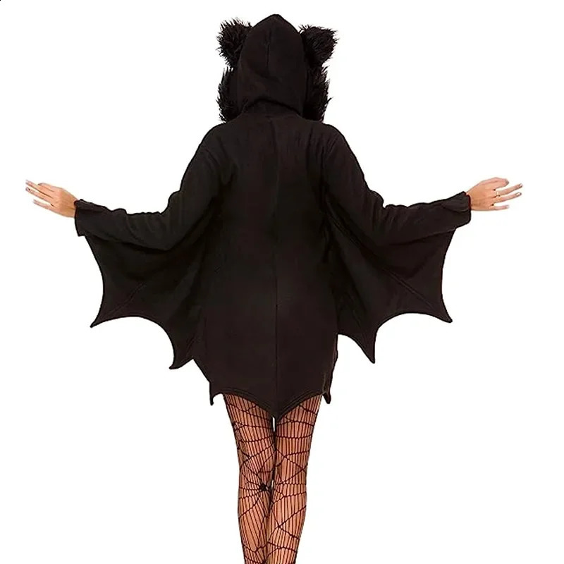Halloween Womens Bats Comfortable Black Animal Adult Role Playing Zipper Dress Send Sexy Socks 240823