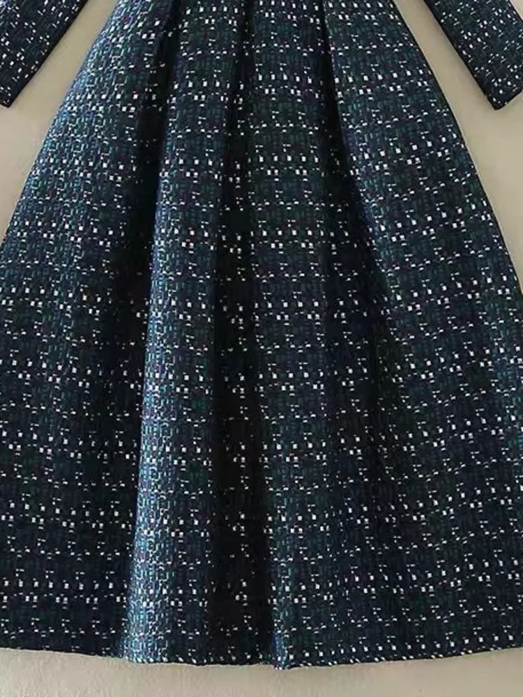 Office Ladies Elegant Tweed Slim Dresses Spring O Neck Long Sleeve High Waist A-line Vestidos De Fiesta Dress Womens Clothes 240824