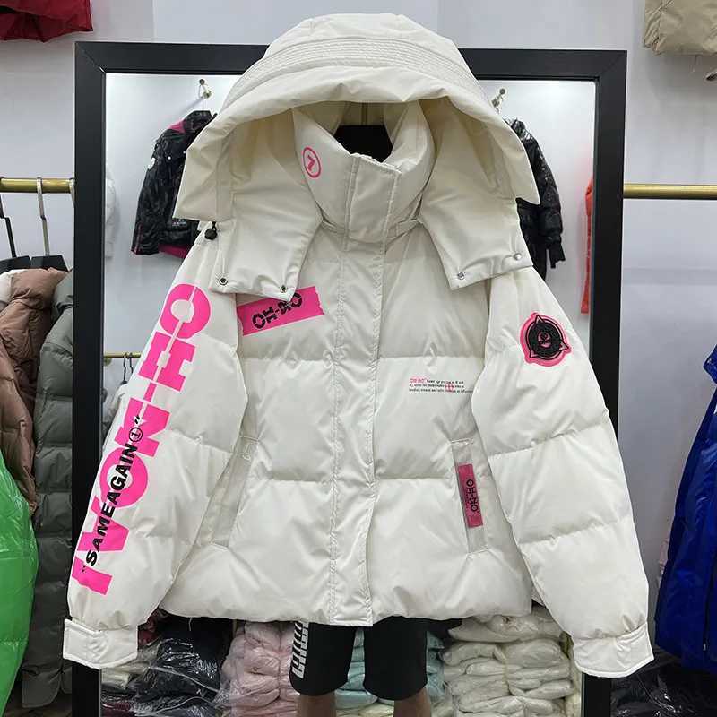 Women's Down Parkas Smooth 90% White Duck Down Jacket Womens Feather Parka Fashion Letter Warm Hooded Coat Strt Womens Inflatable Jacket Winter Y