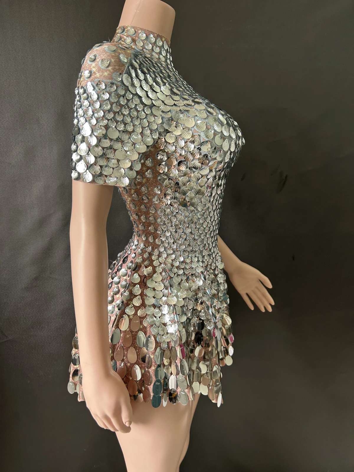 Sexy Nightclub Tight Dress Shining Cute Glitter Mini Celebrating Rhinestone Birthday Silver 7G 240823