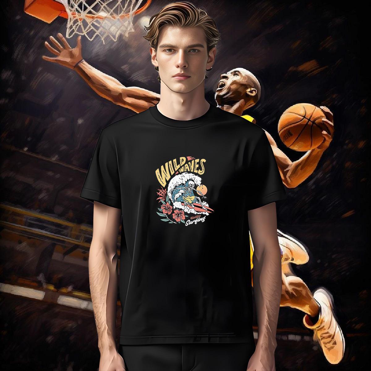Classic T Shirts Men 100% Cotton 230g flower Casual Black White Crew Neck Men Tops Tees Wholesale Wear