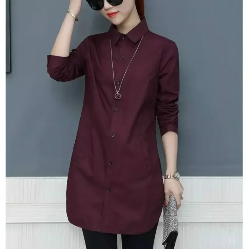 Long Style Women Spring Autumn Chiffon Blouses Shirts Lady Casual Long Sleeve Turn-down Collar Blusas Tops K1 240823