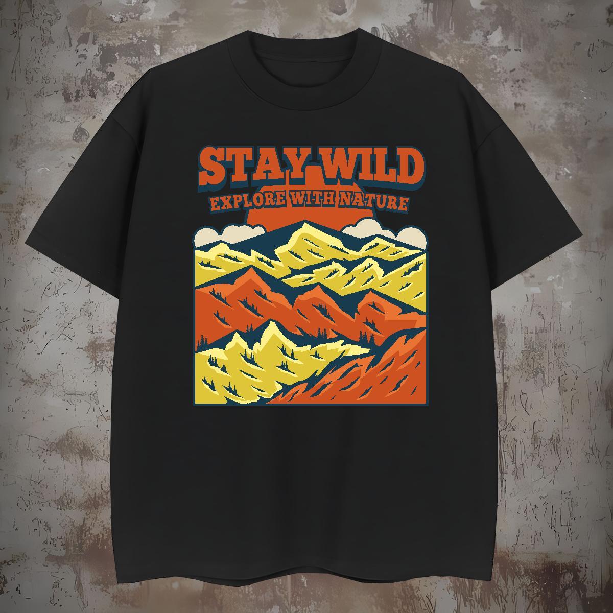 Loose T shirt 100% Cotton 230g mountains Street wear Hip Hop Cartoon Printing L-4XL Breathable Short Sleeve Tshirt for Man Woman Designer Tops