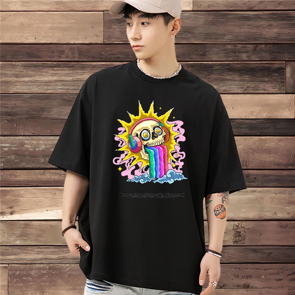 Wholesale T shirt 230g 100% Cotton skull Casual Black White Breathable Tshirts Classic Tee Shirt