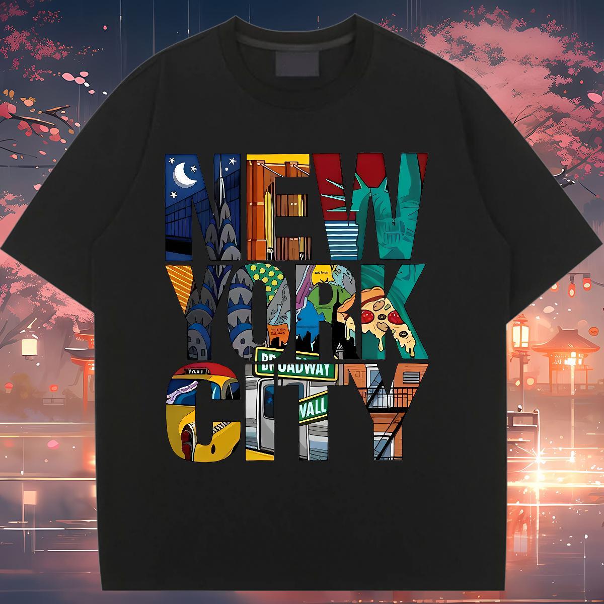 Female Women Tshirts 230g Pure Cotton New York Home Outdoor Woman T Shirts Breathable Crew Neck DIY Anime Printed Clothes
