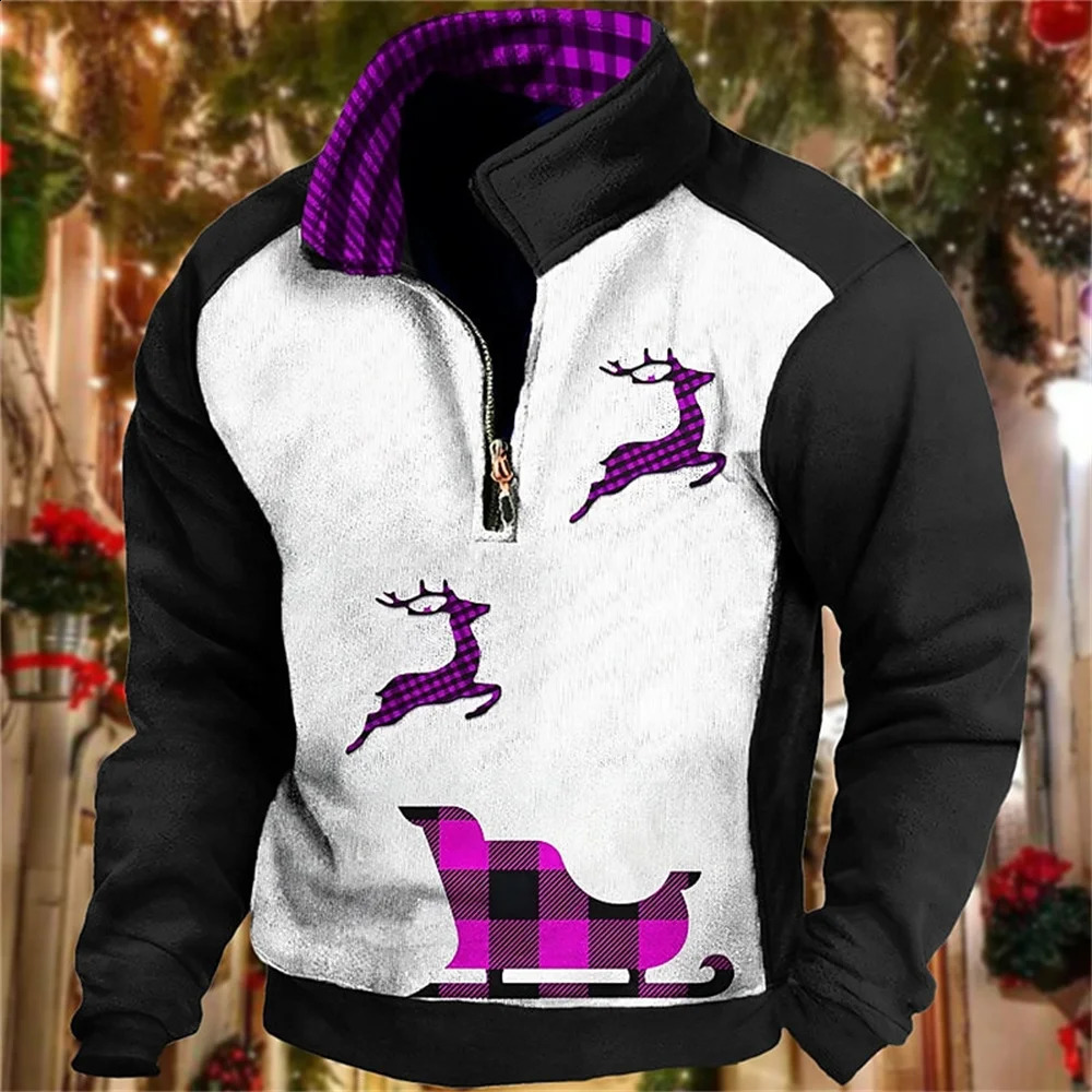 Fashion Zipper Sweatshirt Men Christmas Vintage Polo Jacket Autumn Pullover Casual Long Sleeve Tops Clothes For Mens Clothing 240823