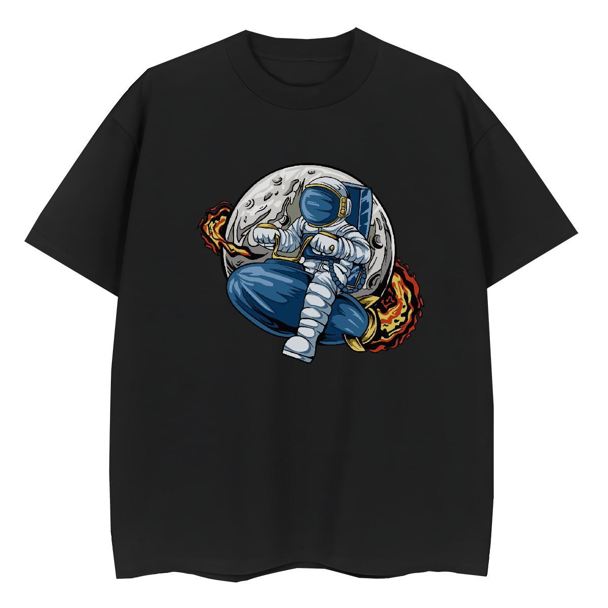 Lady Tshirt for Man Woman 100% Cotton 230g cosmonaut High Street Hip Hop T shirt Crew Neck Breathable Customized Tops Shirt