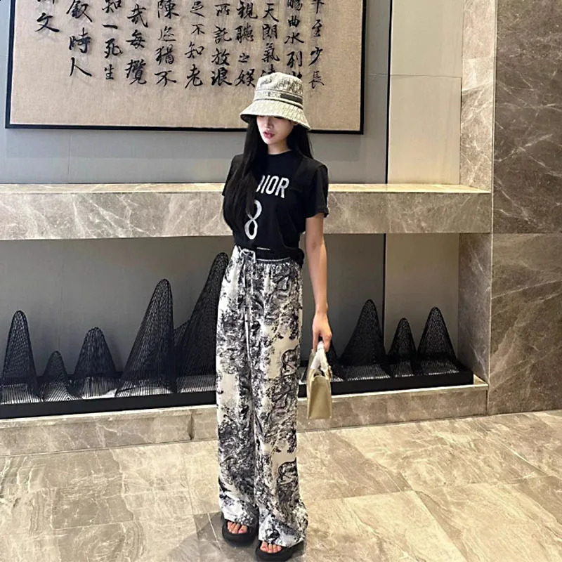 Spring Summer tie-dye ink painting pants mens and womens ancient ink dye vertical plus-size casual pants 240824