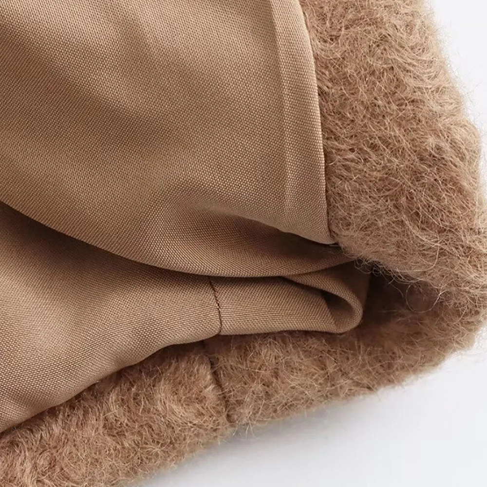 Womens autumn and winter thick long coat retro Vneck sleeved pocket jacket fashionable elegant womens 240823