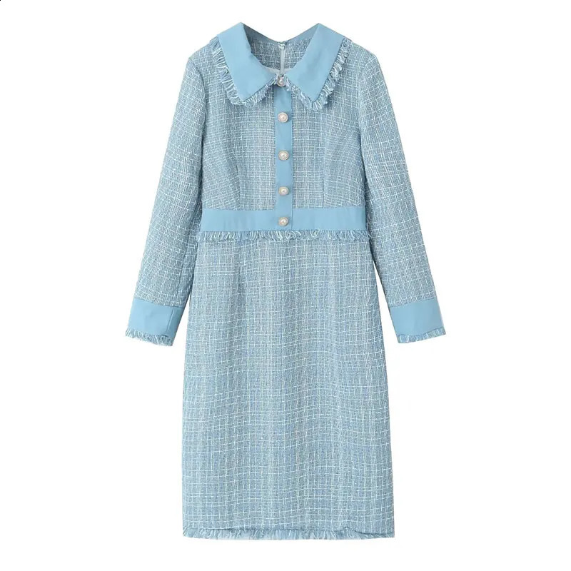 Spring/Autumn Coarse Tweed Dress Small Fragrant Wind Long sleeved Tassel Womens Dress 240824