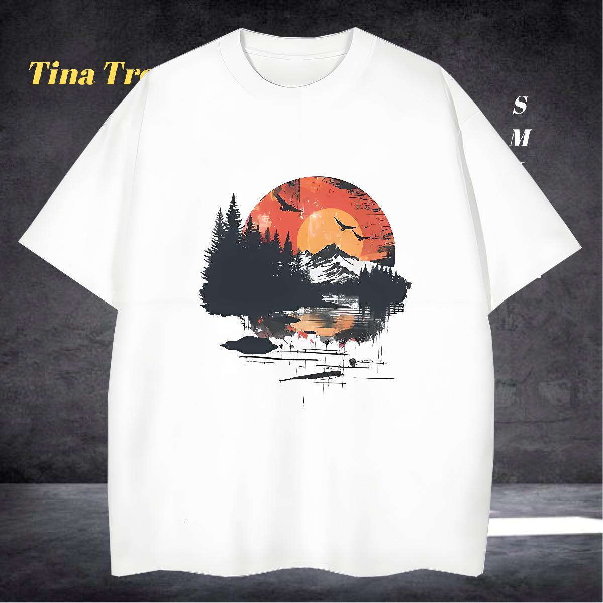Classic T-Shirts for Men 230g Pure Cotton mountains Beach Oversized Short Sleeve Soft Men Tops Tees Stylist Clothes